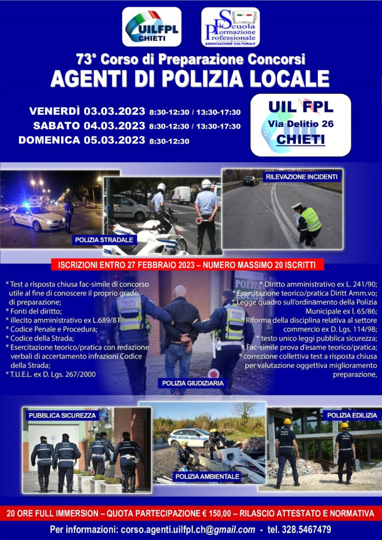 preparazione concorso agenti polizia locale uilfpl chieti